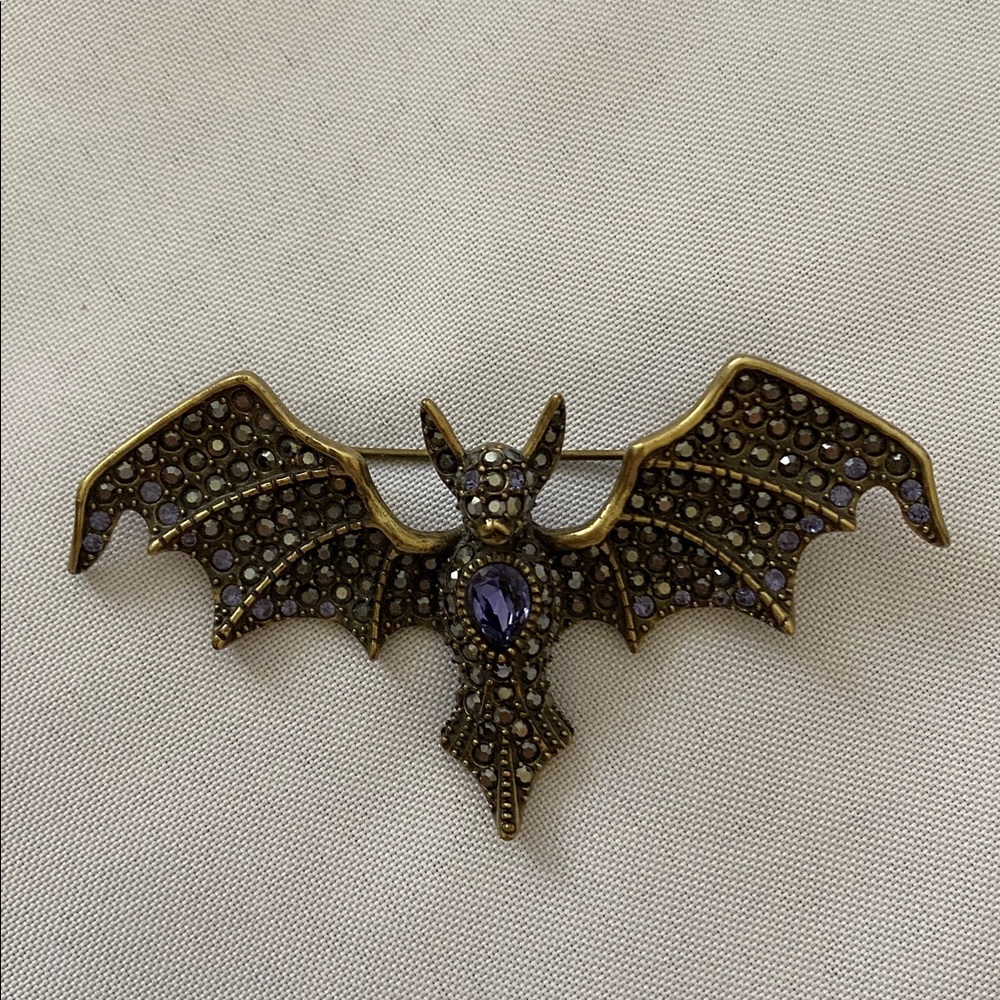Heidi Daus Gold and Purple Bat Brooch